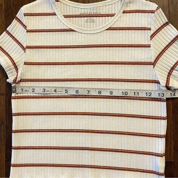 American Eagle Striped Rib Knit Lettuce Hem Crop Baby Tee Boho - Picture 5 of 8